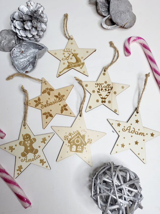 Personalised Wooden Star Tree Decoration