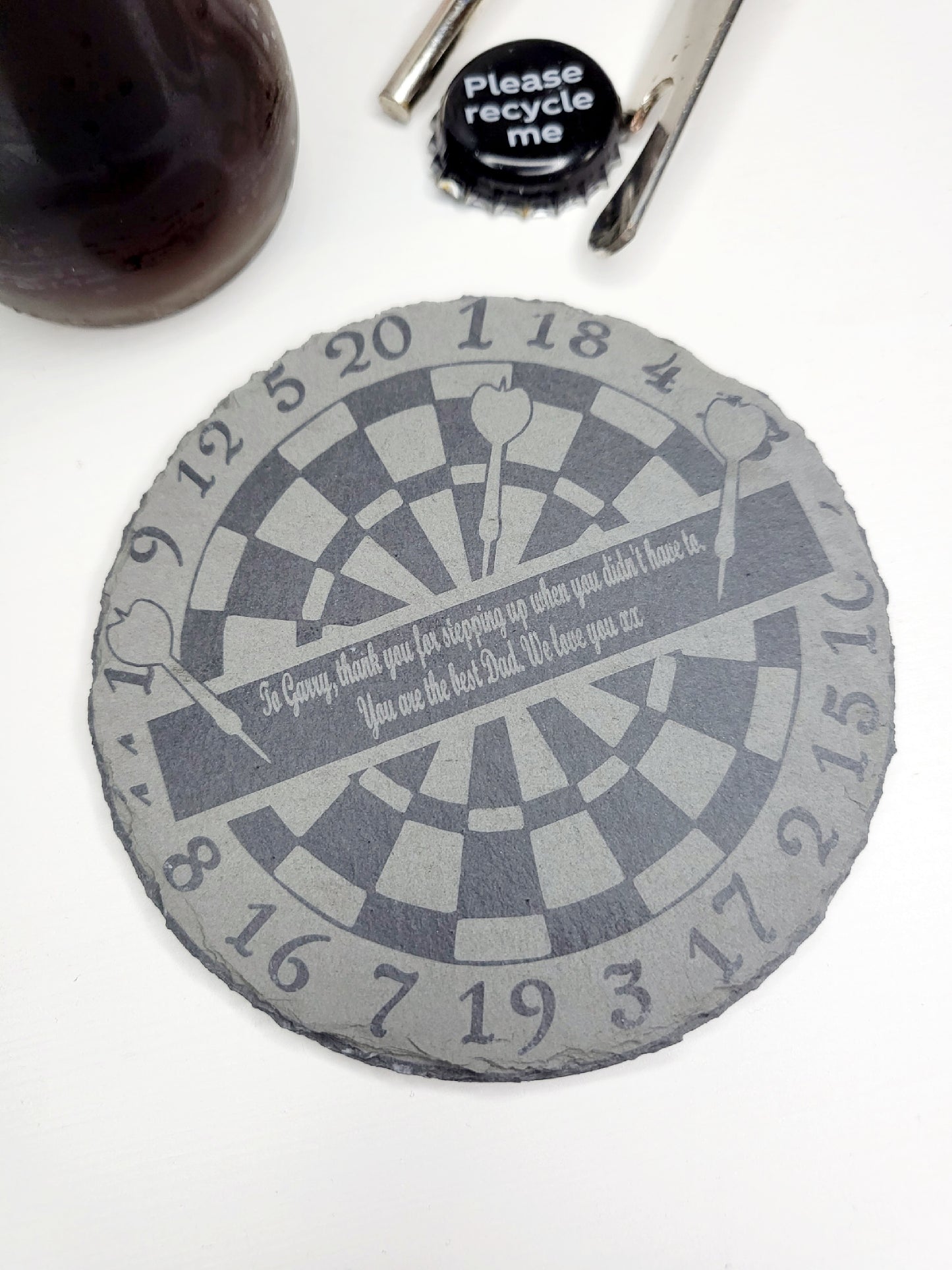 Personalised Dart Board Slate Coaster