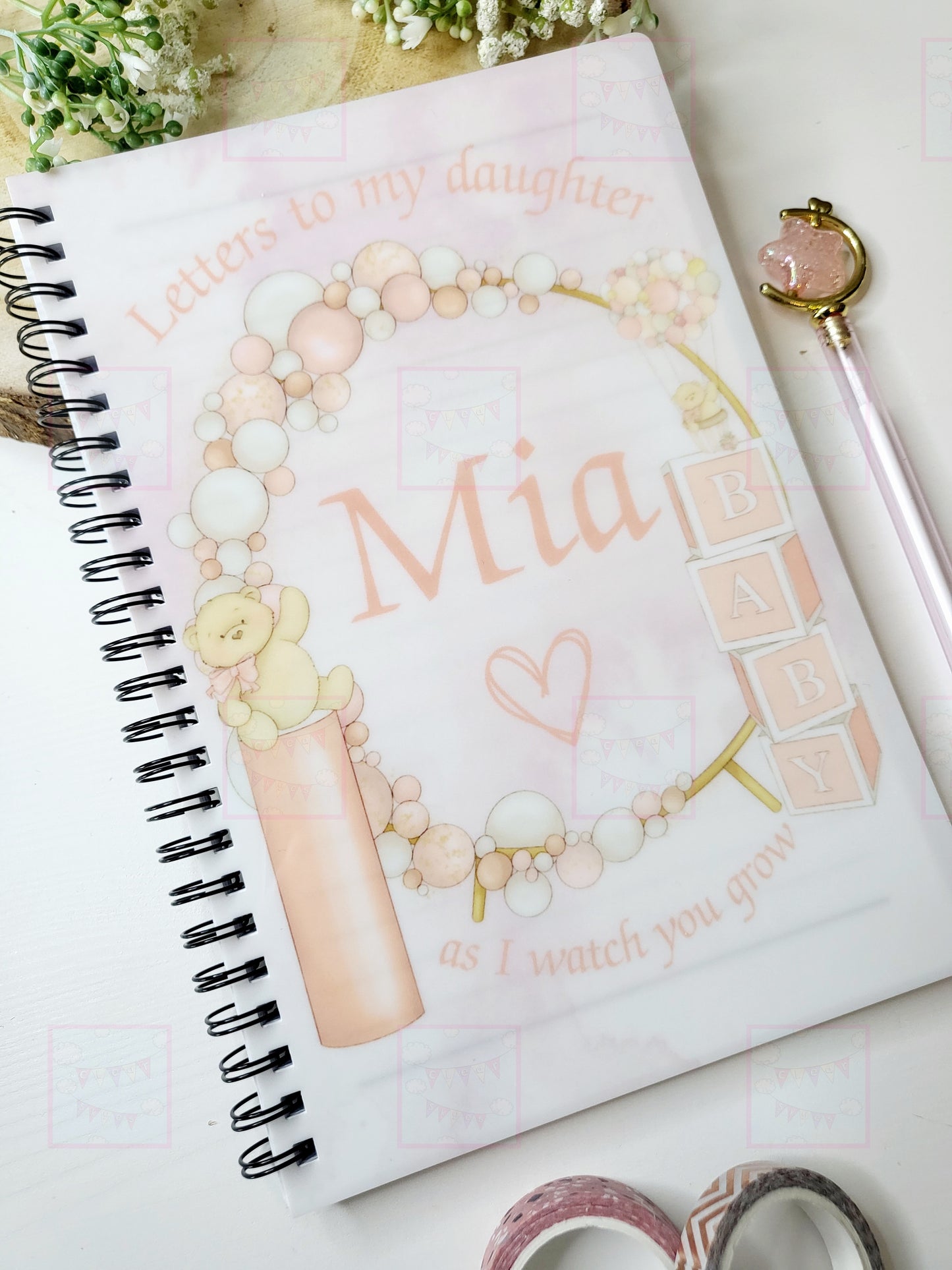 Personalised Letters to Baby A5 Notebook, Pink, Yellow or Blue