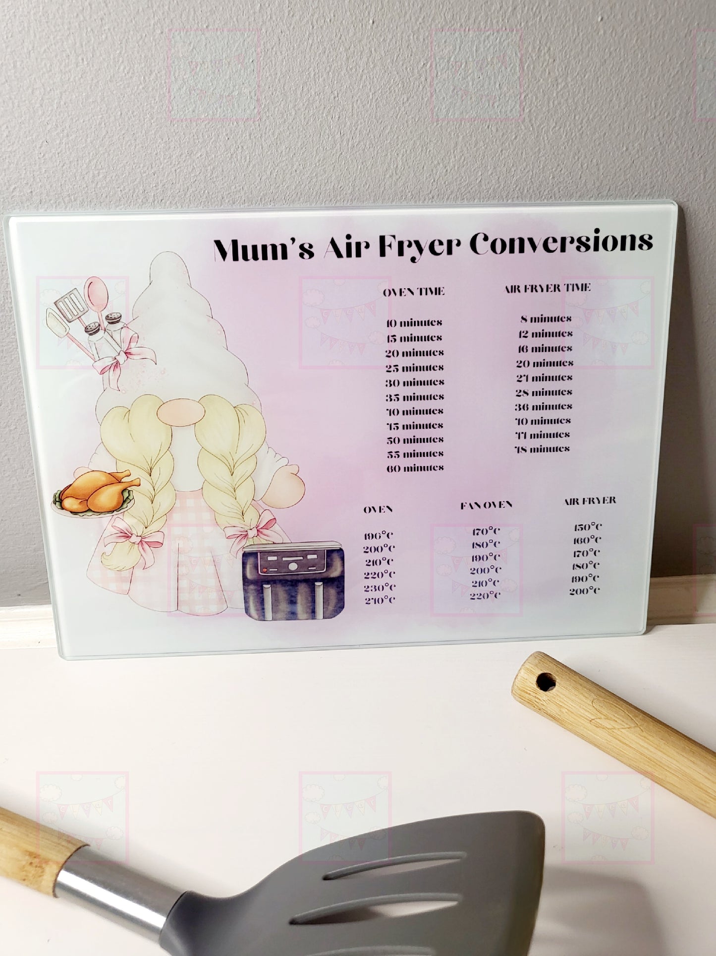 Personalised Air Fryer Conversion Gonk Glass Chopping Board - Pink or Blue