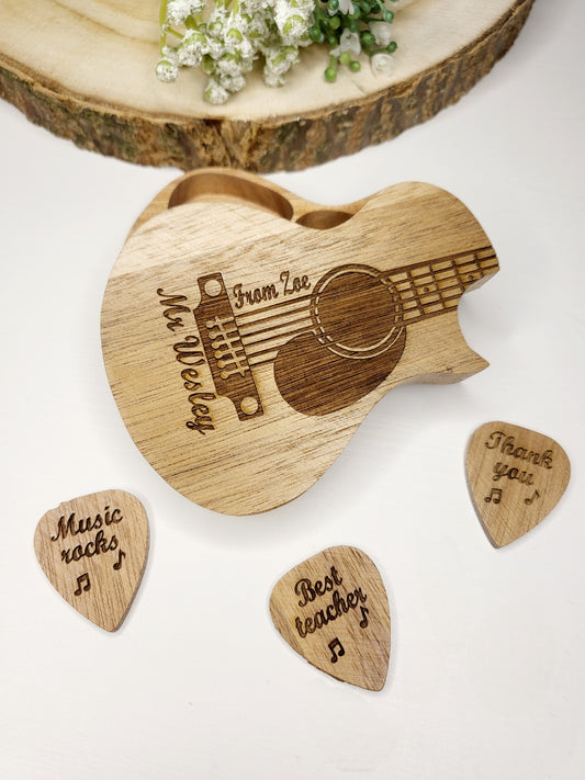 Personalised Guitar Box with 3 Wooden Picks