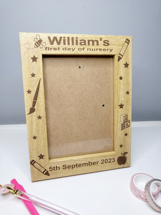 Personalised Oak Effect 7 x 5 Photo Frame - First Day of School