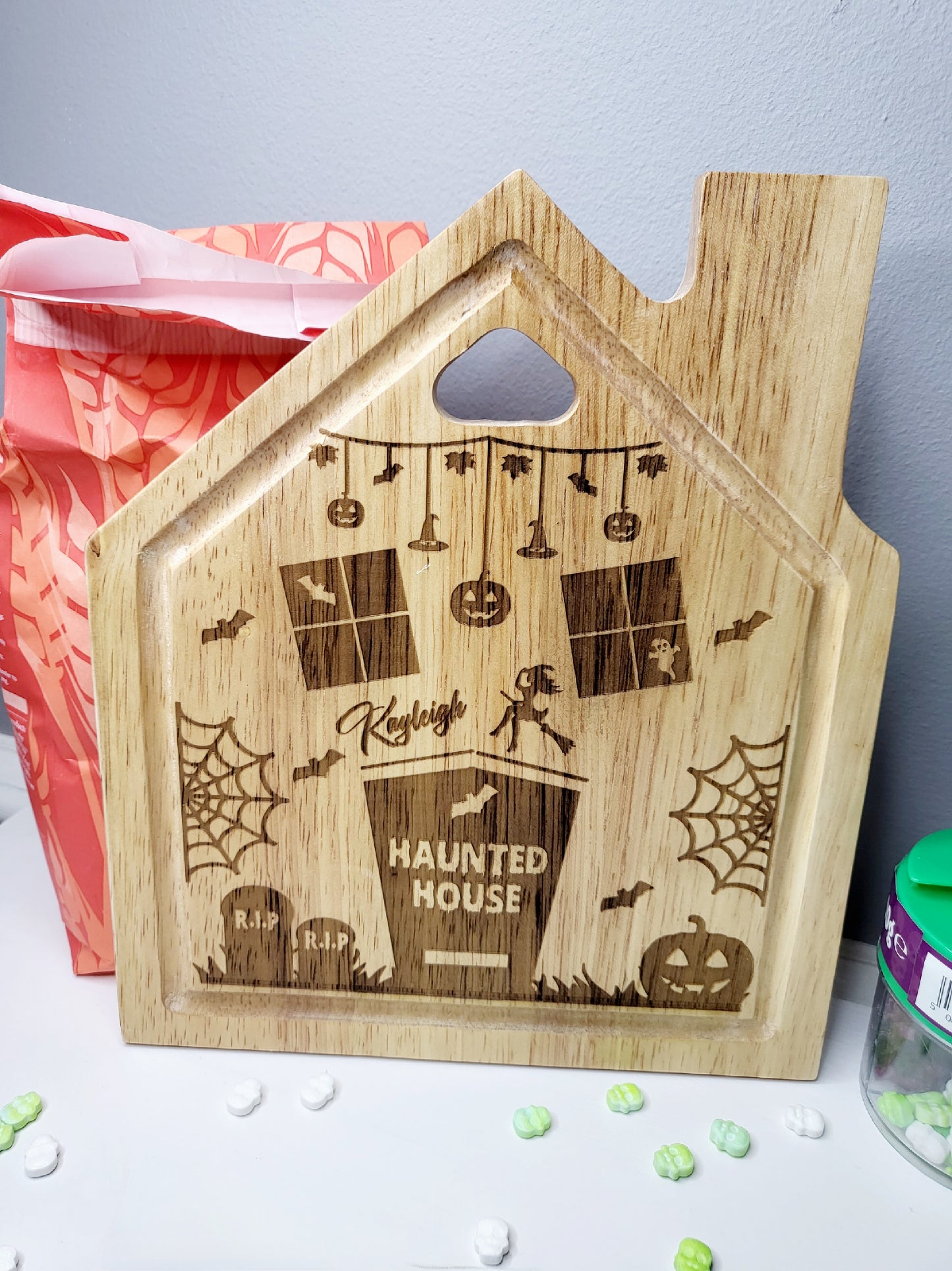 Personalised Haunted House Chopping Board