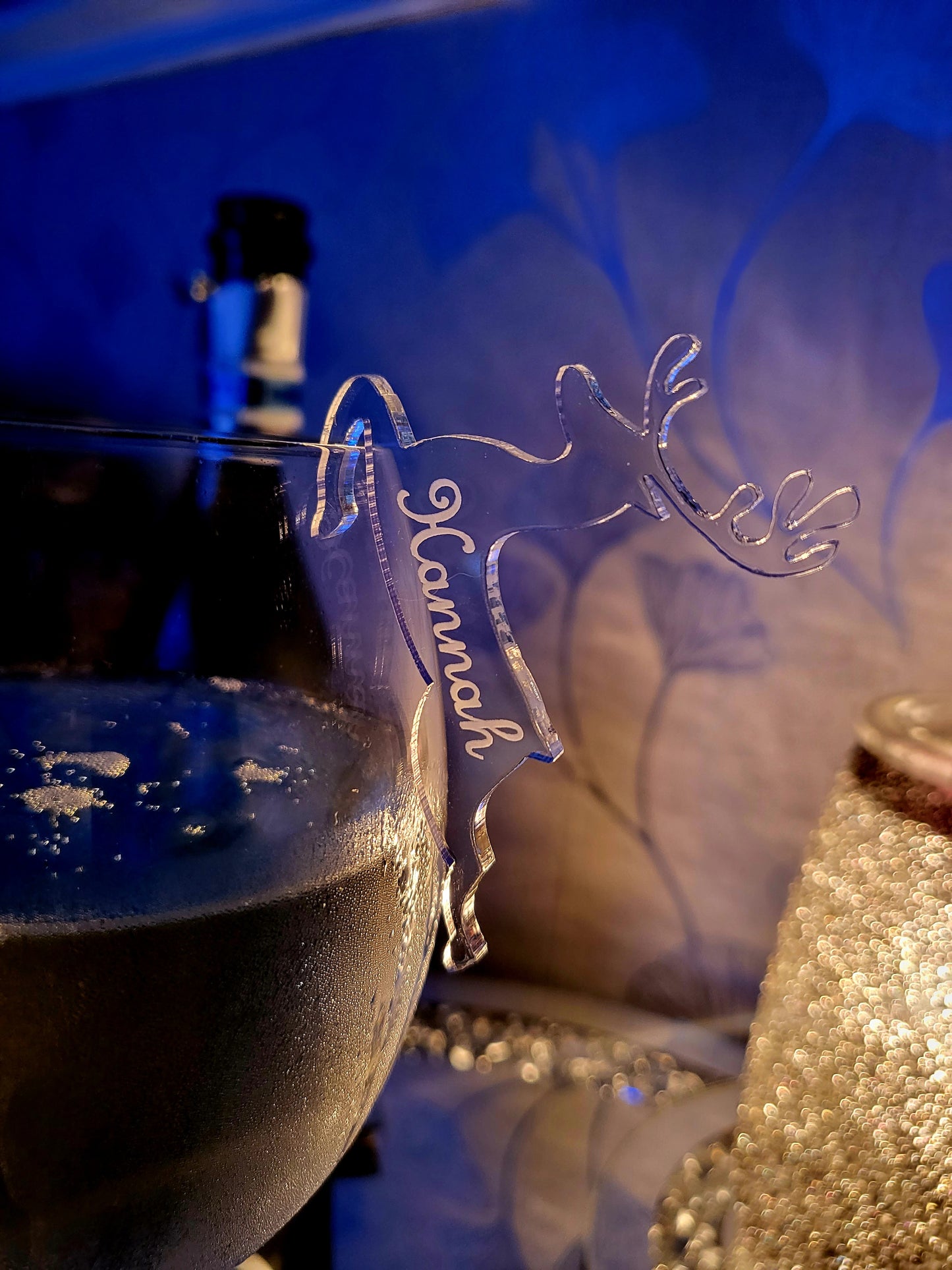 Personalised Christmas Glass Charm/Place Setting - Reindeer