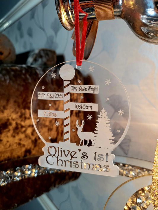 Personalised Baby's 1st Christmas Snowglobe Tree Decoration