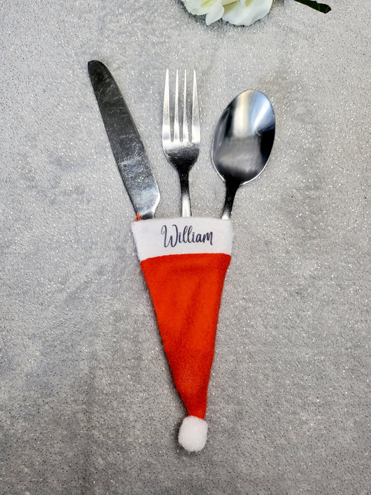 Personalised Santa Hat Cutlery Holder