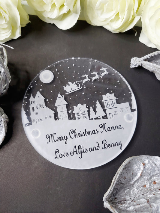 Personalised Christmas Acrylic Coaster - Christmas Scene