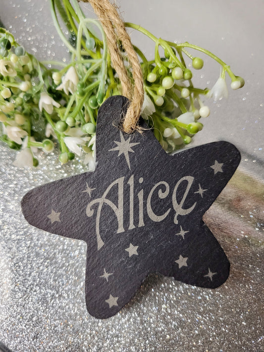 Personalised Slate Christmas Star Tree Decoration
