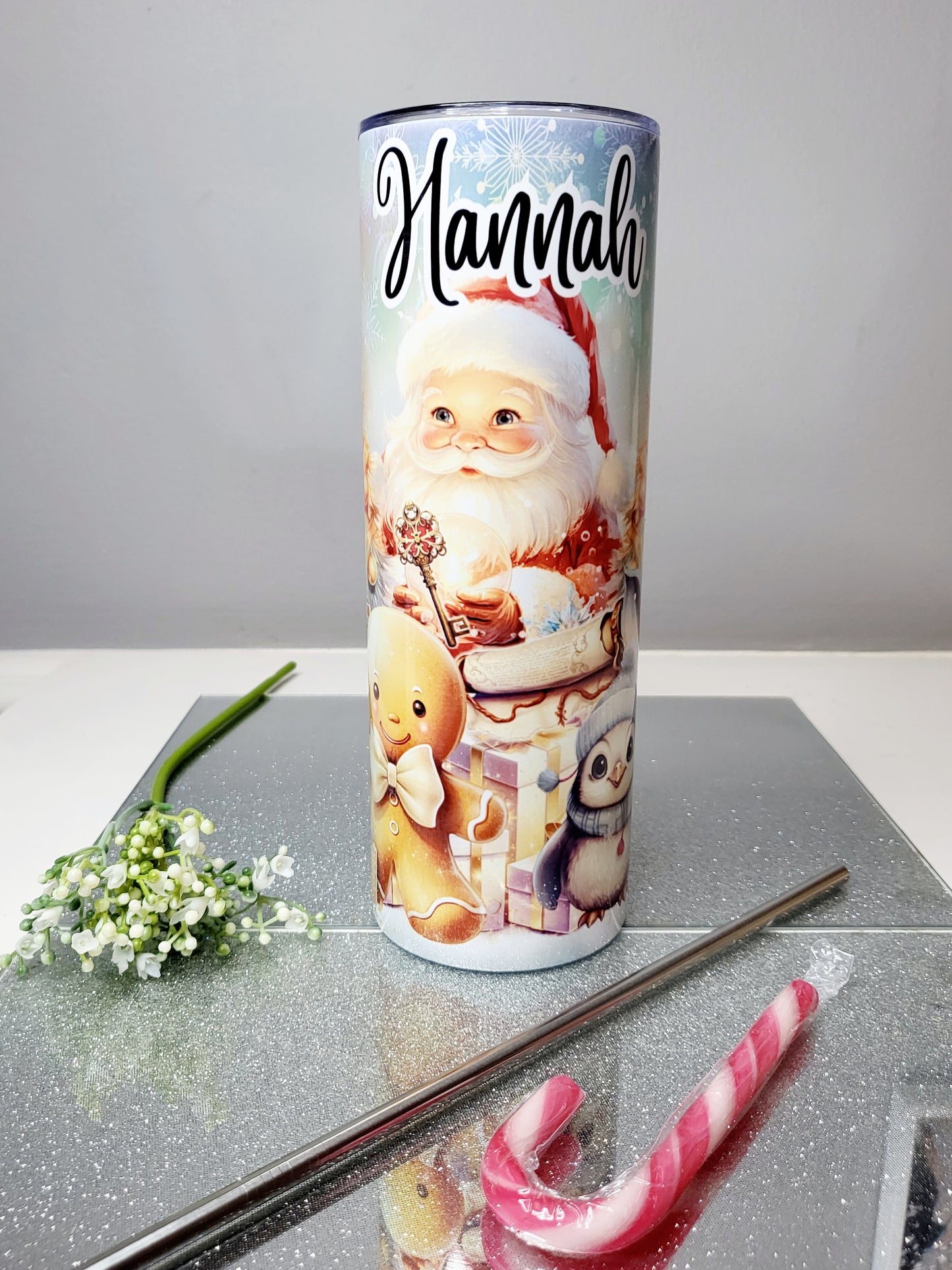 Personalised Christmas Skinny Tumbler with Straw