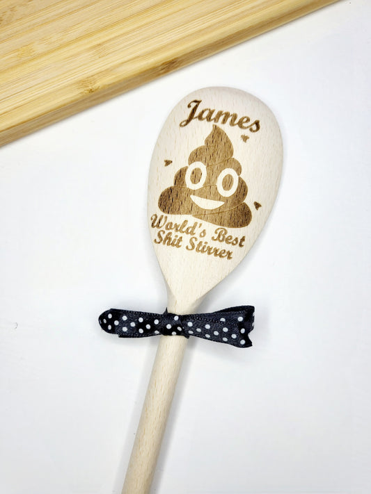 Personalised "World's Best Shit Stirrer" Wooden Spoon