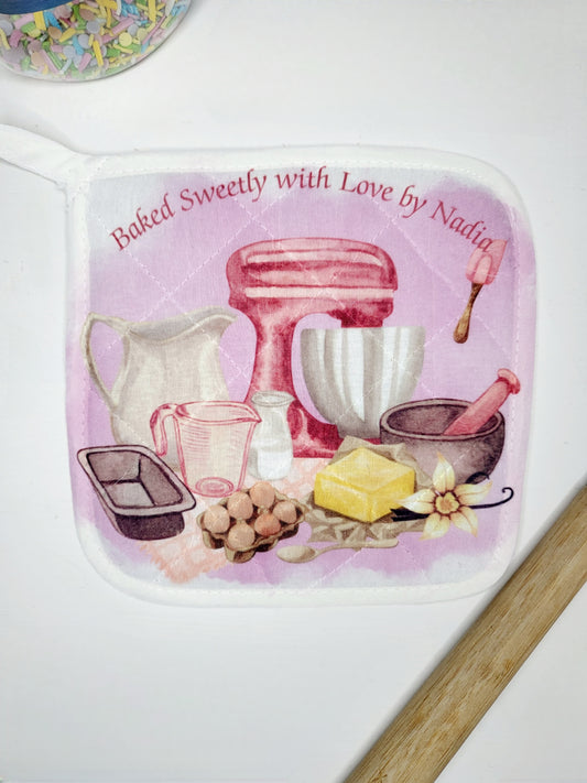Personalised Baking Pot Holder/Mat - Pink or Blue