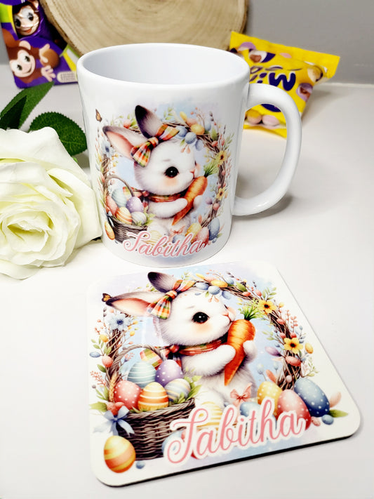 Personalised Easter Mug & Coaster Set - Boy or Girl Bunny