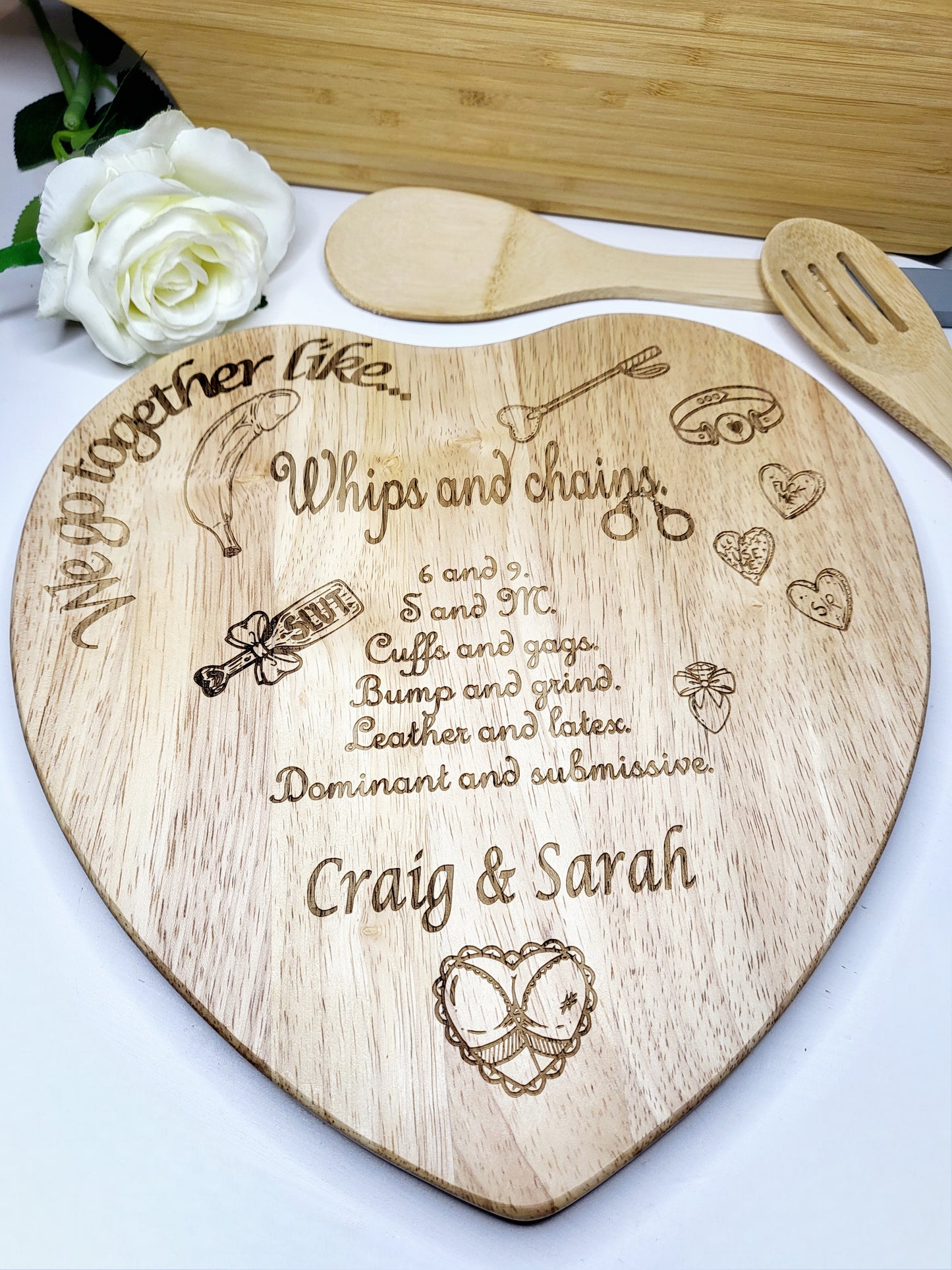 Personalised Sexy Heart Chopping Board, We Go Together Like