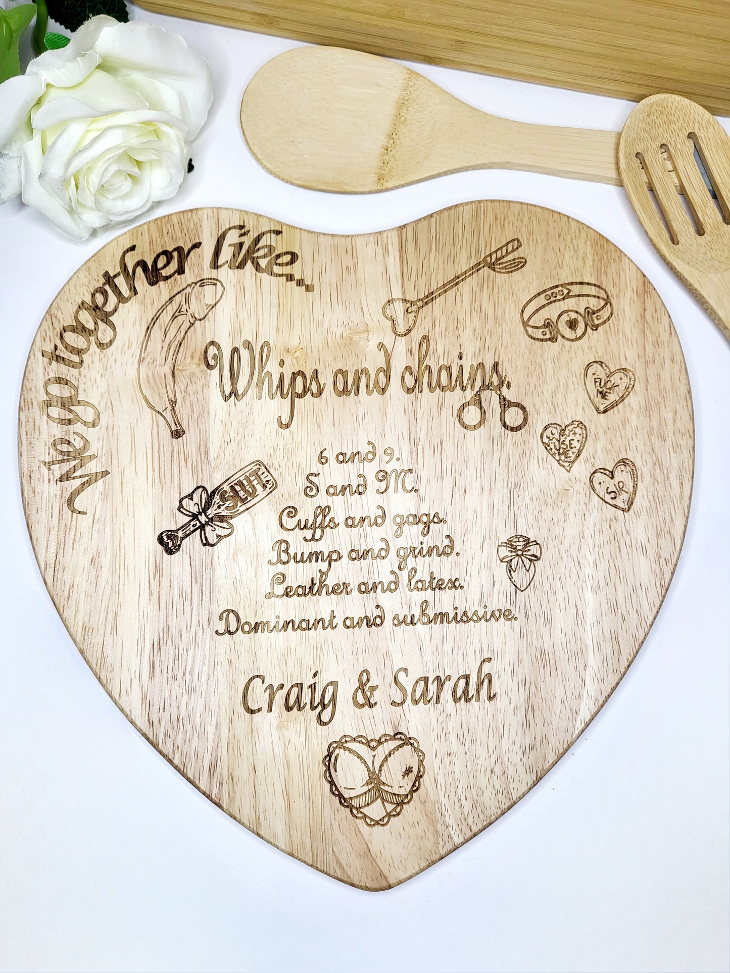 Personalised Sexy Heart Chopping Board, We Go Together Like