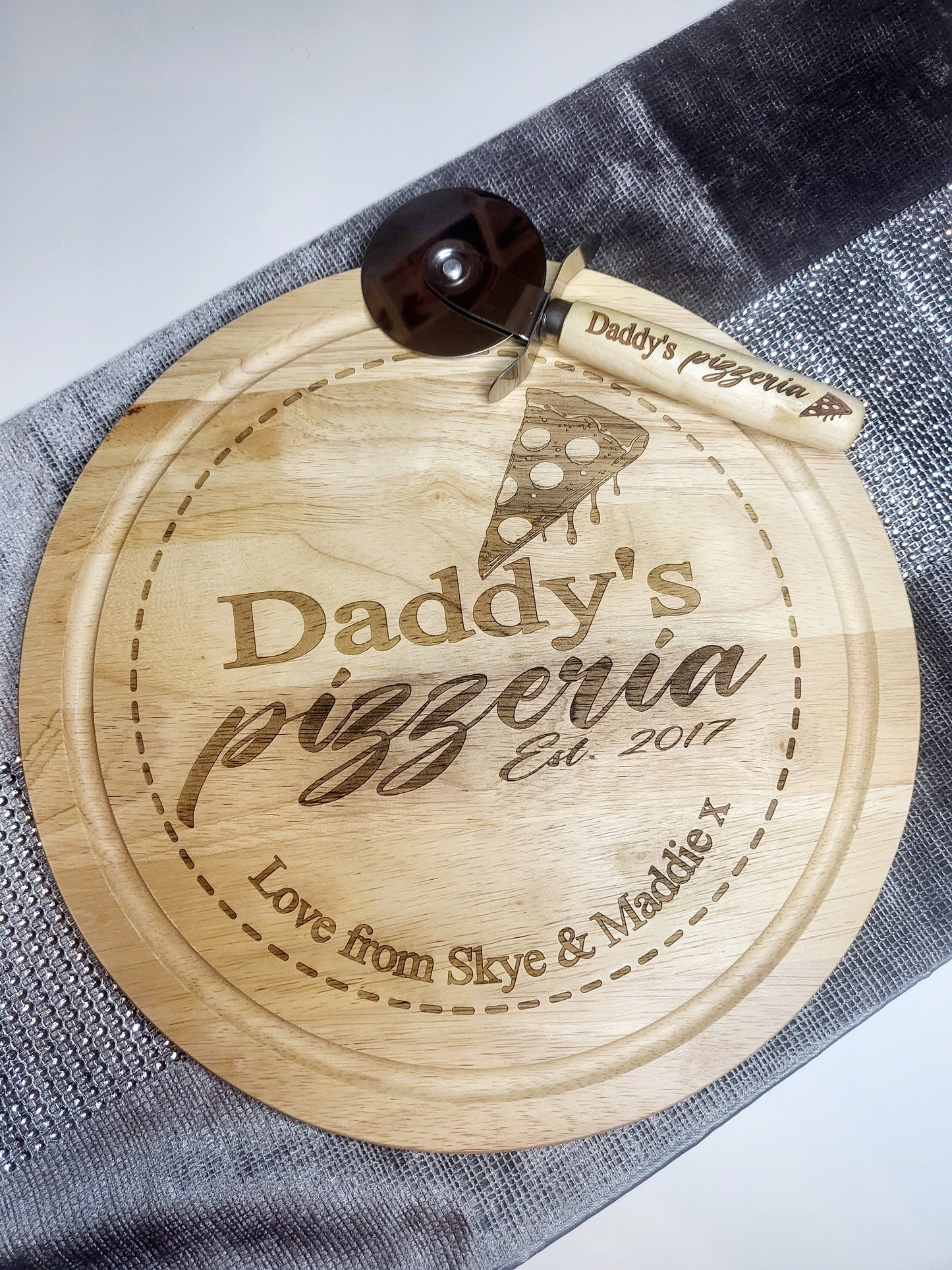 Personalised Pizza Board & Cutter Set