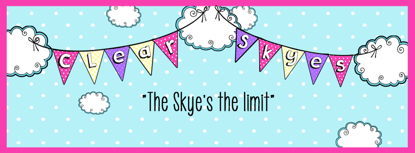 Clouds in the sky with bunting between clouds reading business name, Clear Skye's