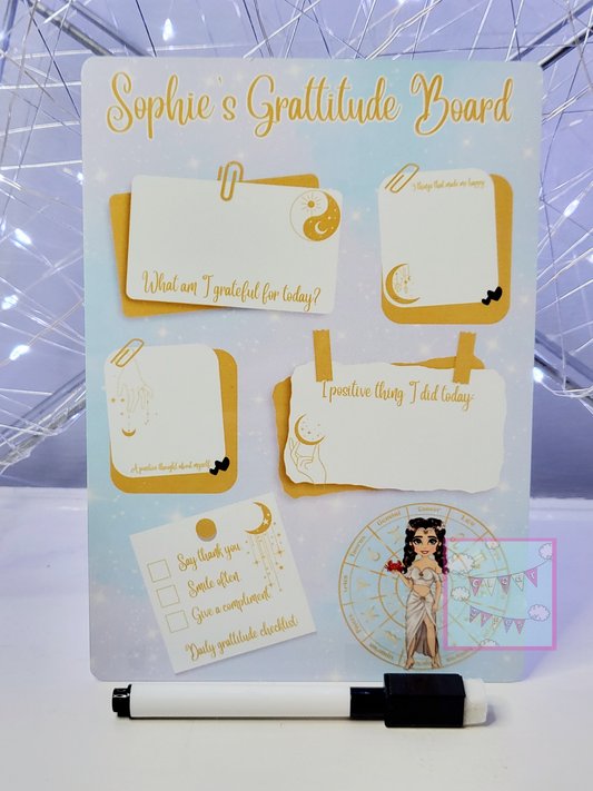 Personalised Zodiac Dry Wipe Grattitude Board with Pen