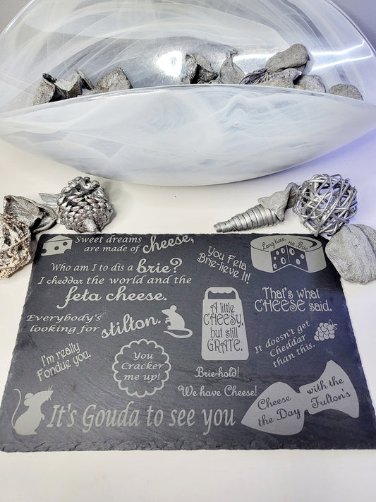 Personalised Slate Cheese Board, Cheese Puns