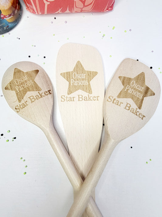 Personalised Wooden Baking Utensil Set, Star Baker