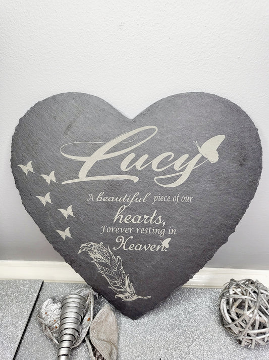 Personalised Memorial Slate Heart Grave Marker