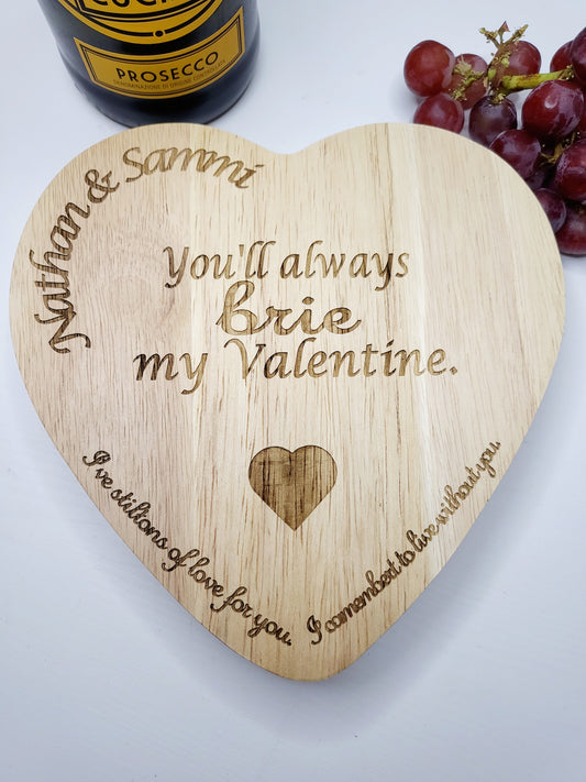 Personalised Valentine Wooden Heart Cheese Board & Knife Set, Cheese Puns