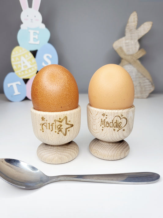 Personalised Wooden Egg Cup, Hearts or Stars