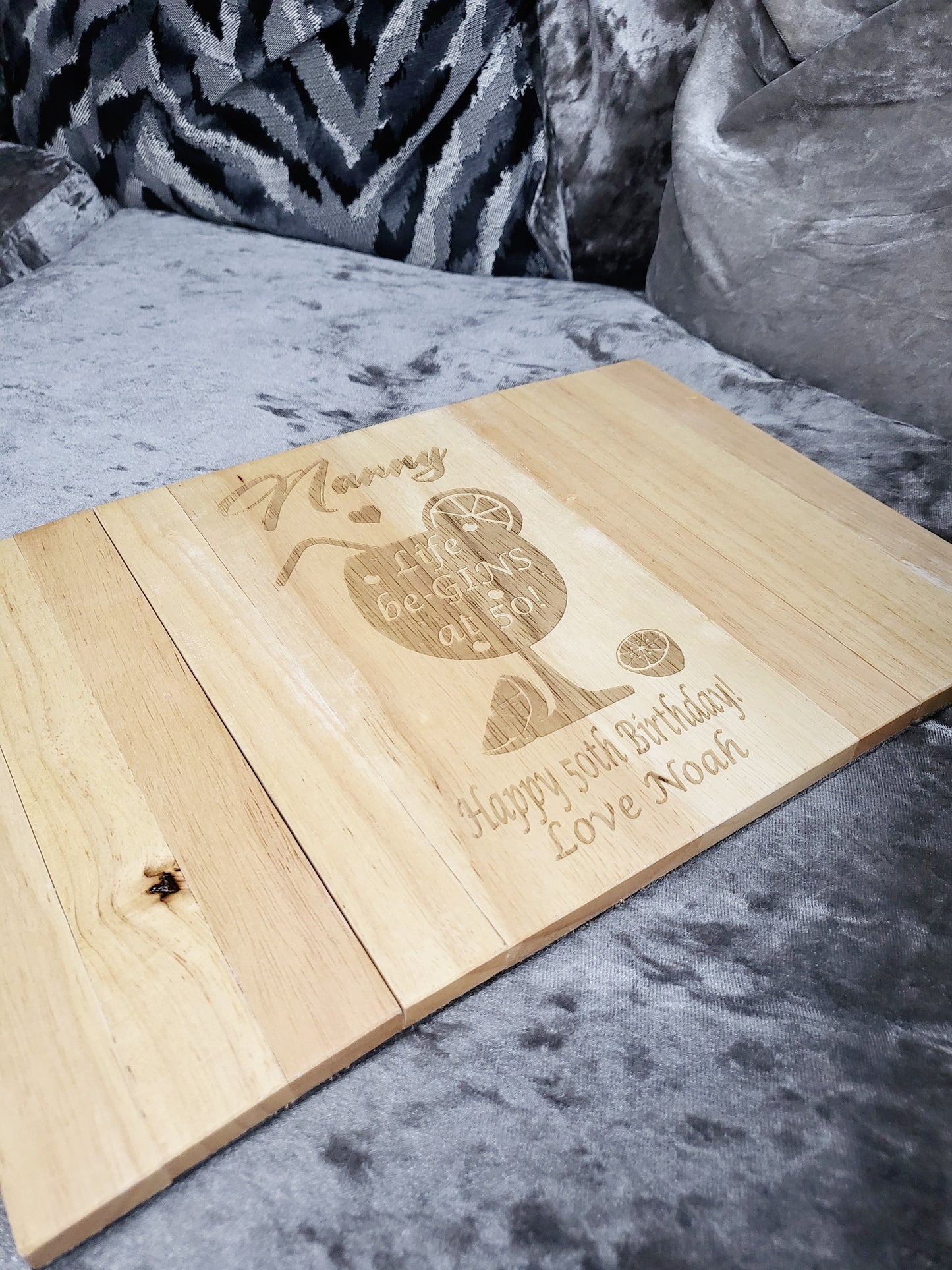 Personalised Sofa Arm Rest Tray - Gin