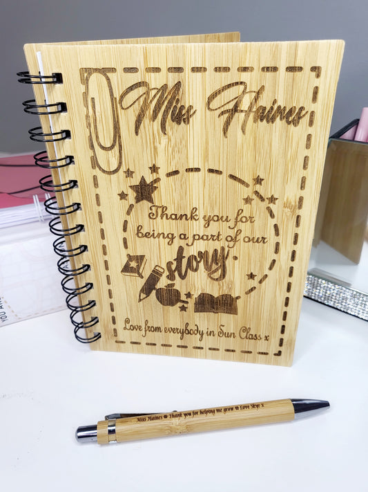 Personalised Teacher's Bamboo Notebook & Pen Set