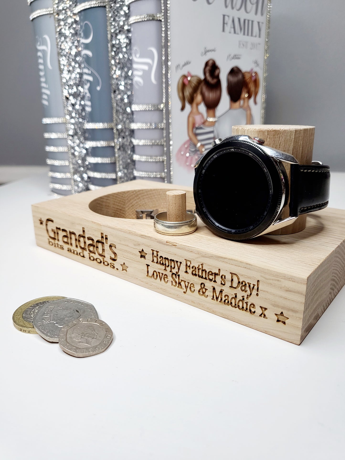 Personalised Solid Oak Jewellery Stand with Dish