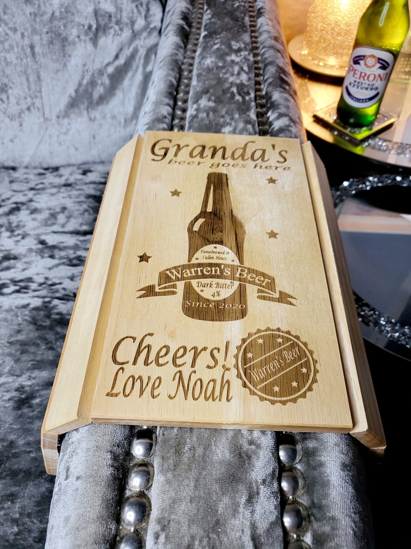 Personalised Sofa Arm Rest Tray - Beer