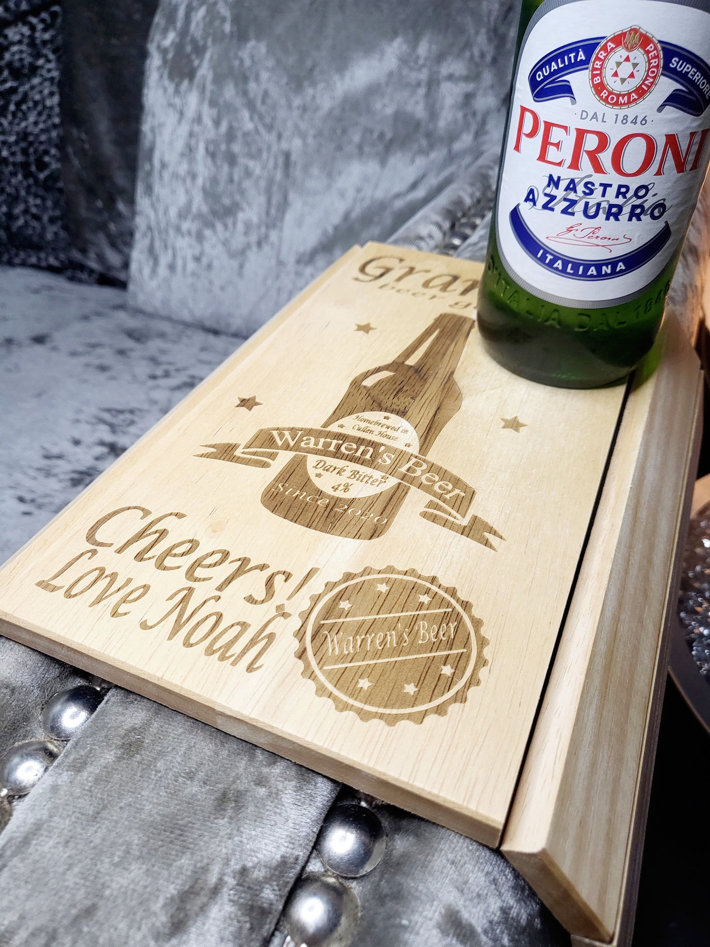 Personalised Sofa Arm Rest Tray - Beer