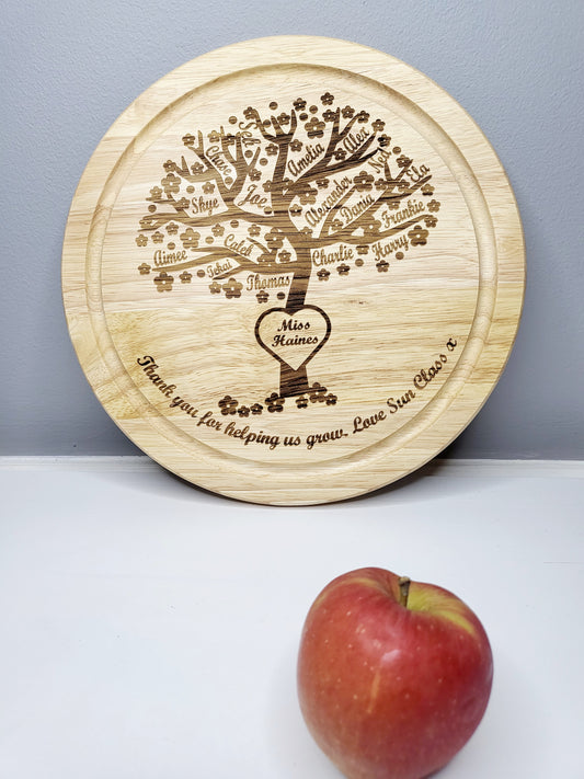 Personalised Teacher's Class Chopping Board, Class Tree