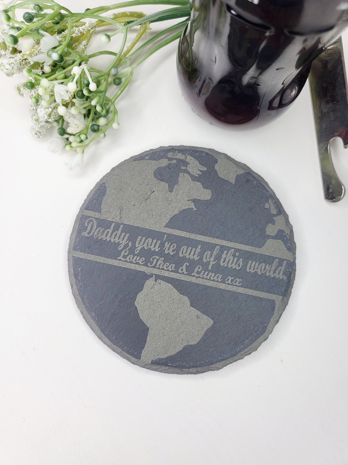 Personalised Globe Slate Coaster