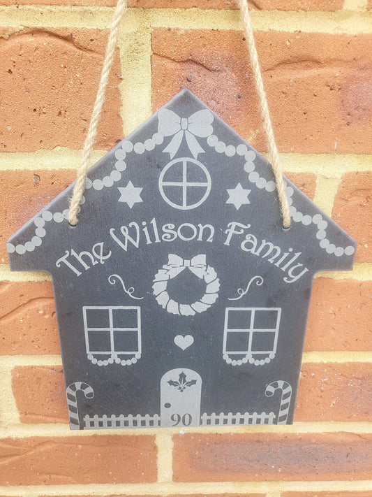 Personalised Gingerbread House Slate Plaque