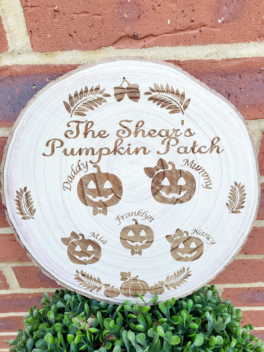 Personalised Halloween Pumpkin Patch Log Slice