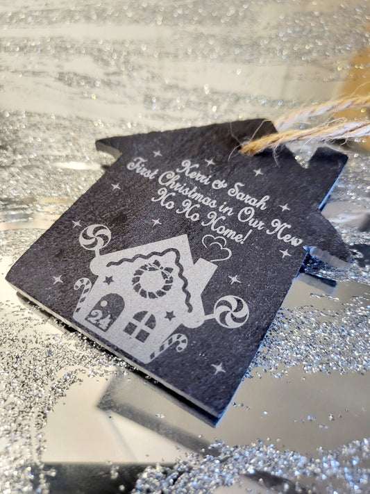 Personalised First Christmas in New Home  Slate Tree Decoration