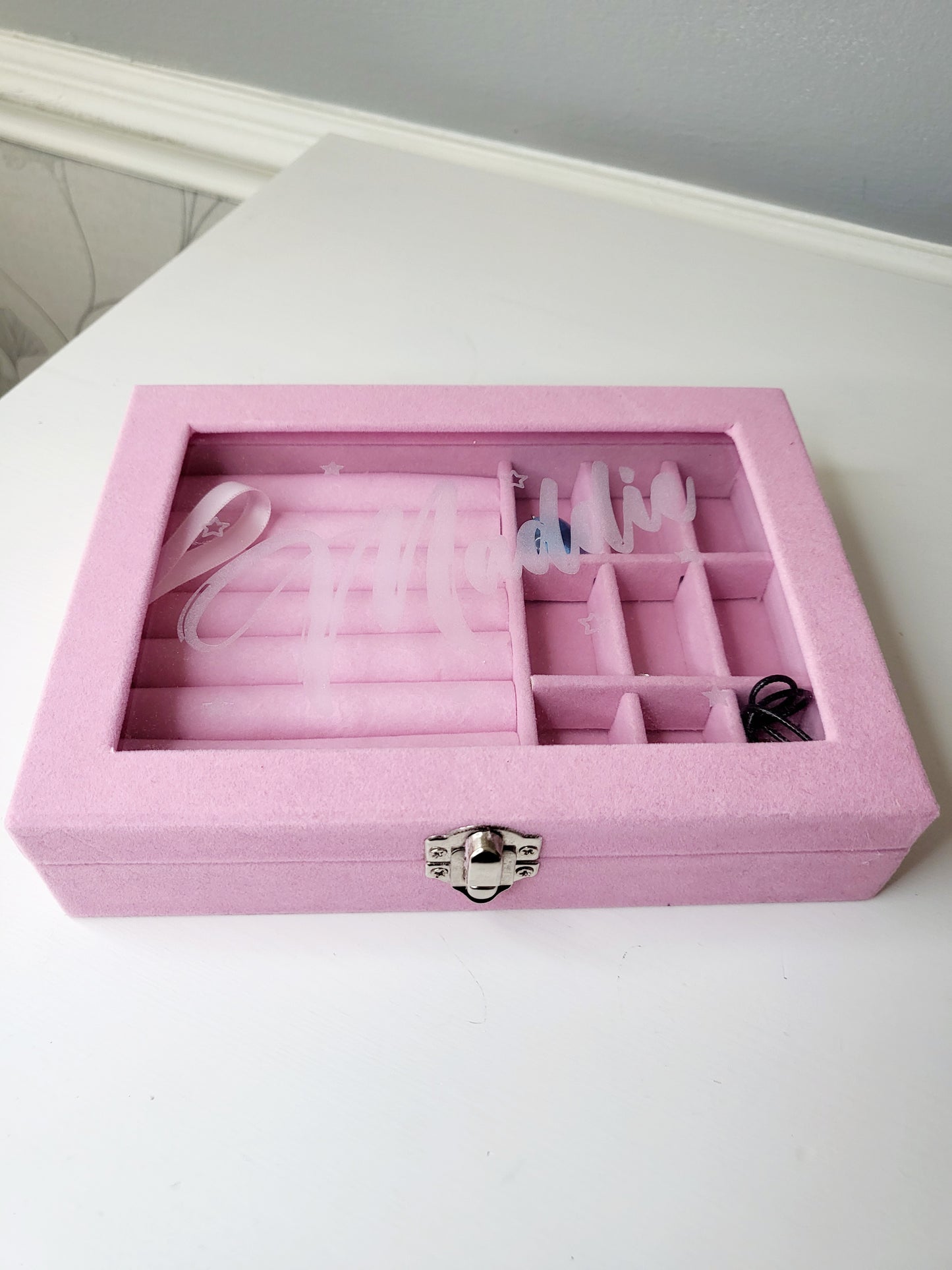 Personalised Velvet Jewellery Box, Pink or Grey