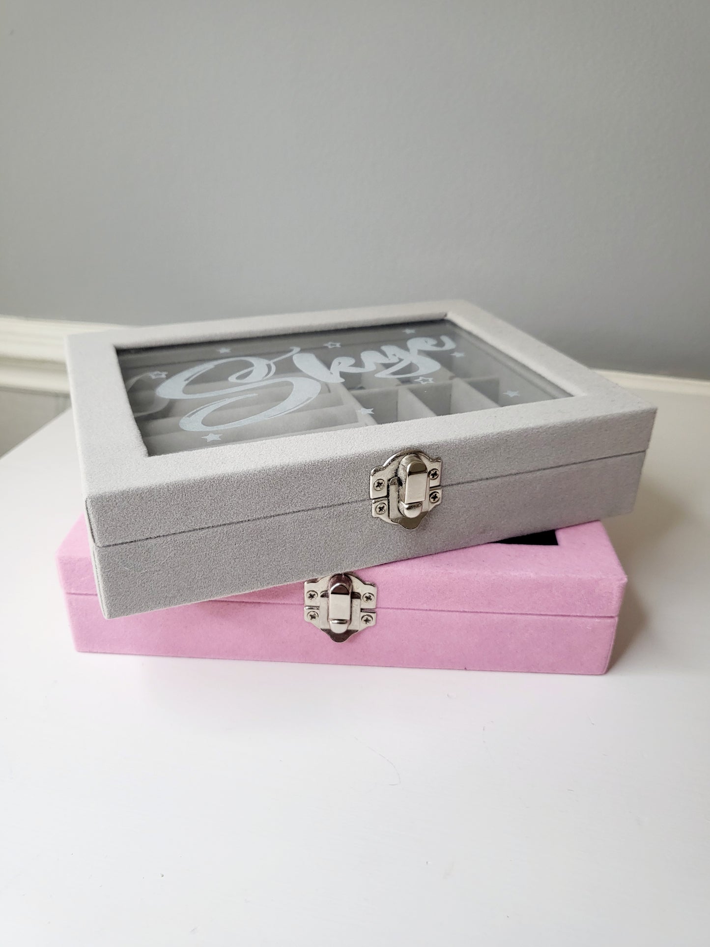 Personalised Velvet Jewellery Box, Pink or Grey