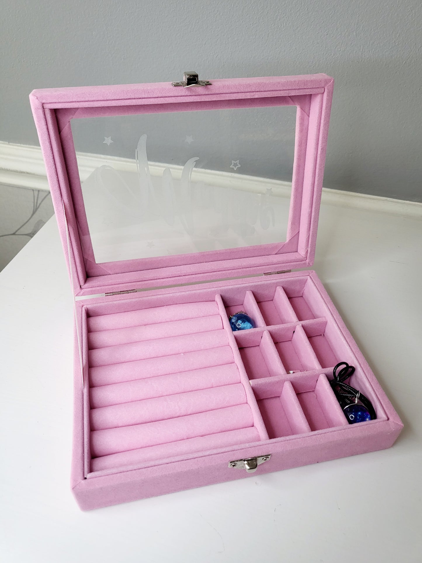 Personalised Velvet Jewellery Box, Pink or Grey