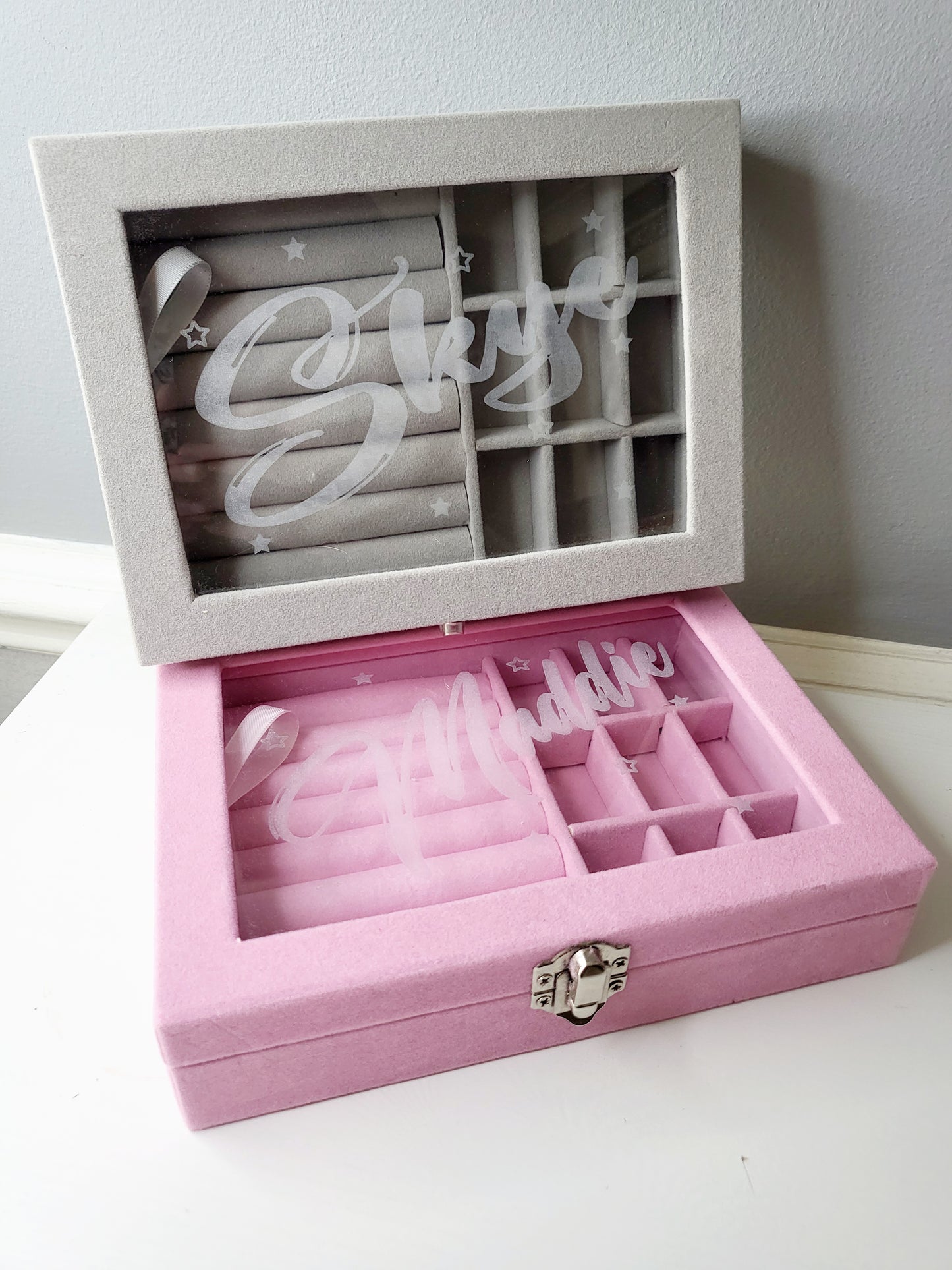 Personalised Velvet Jewellery Box, Pink or Grey