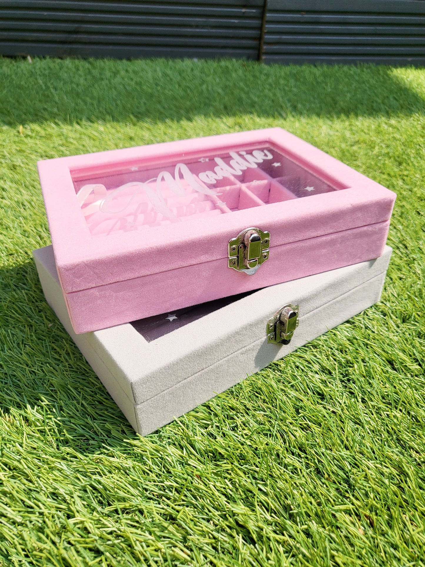 Personalised Velvet Jewellery Box, Pink or Grey