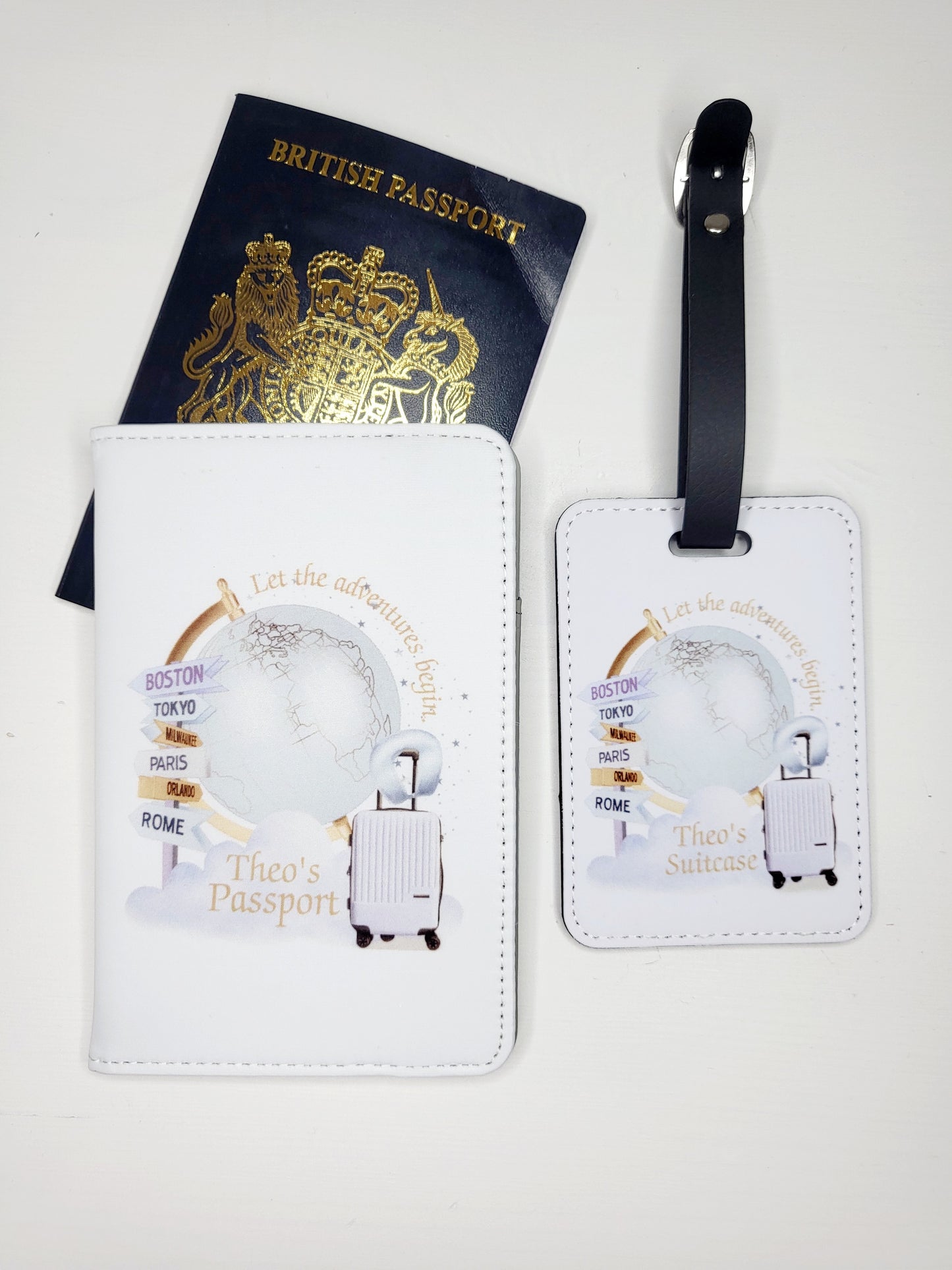 Personalised Passport Cover & Luggage Tag Set, Pink or Blue