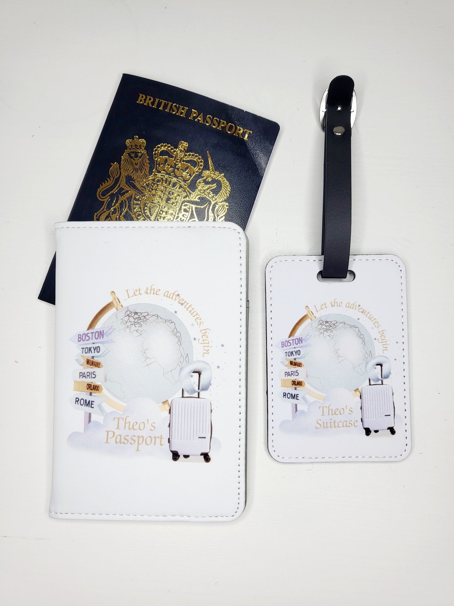 Personalised Passport Cover & Luggage Tag Set, Pink or Blue