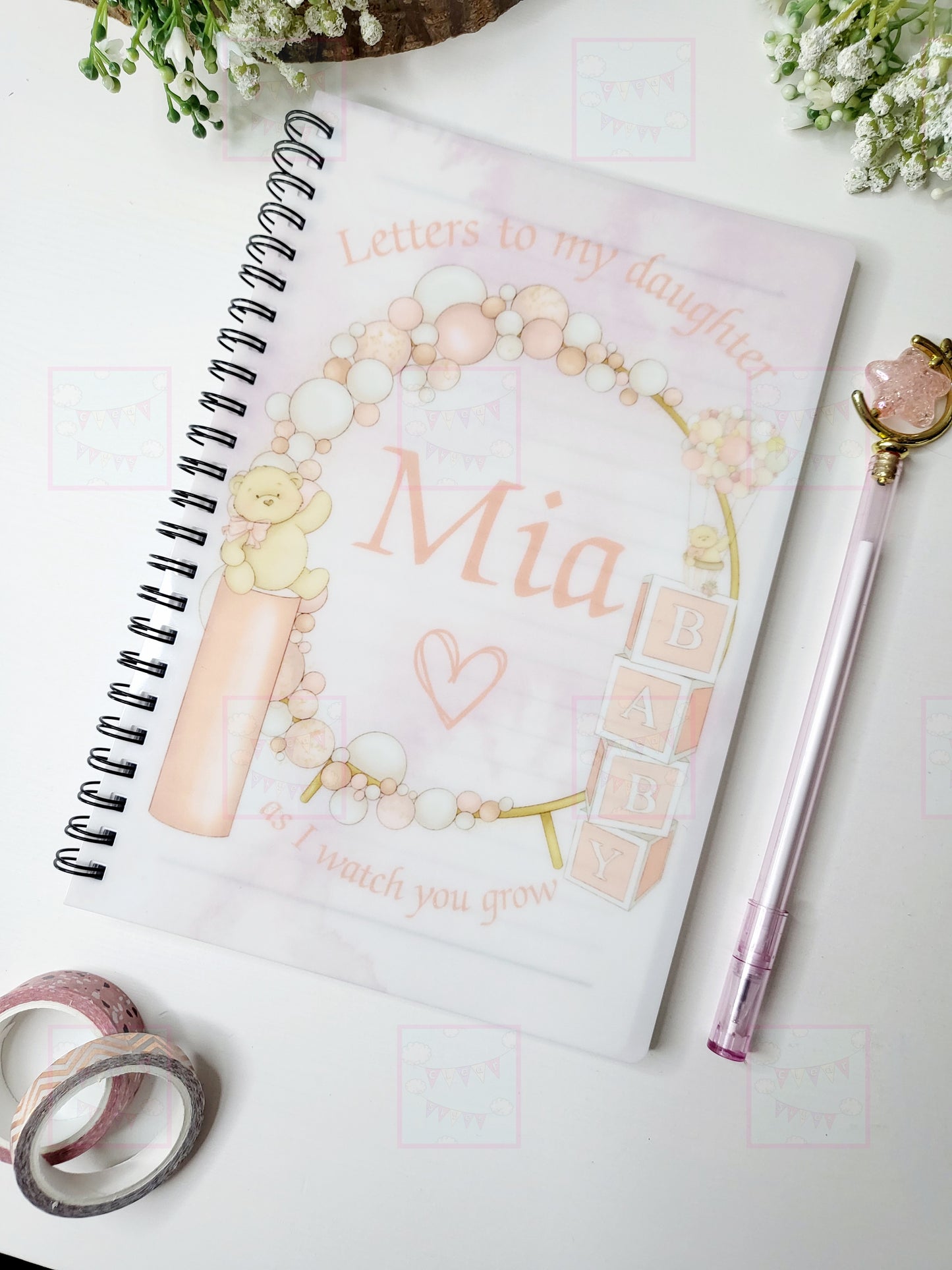 Personalised Letters to Baby A5 Notebook, Pink, Yellow or Blue