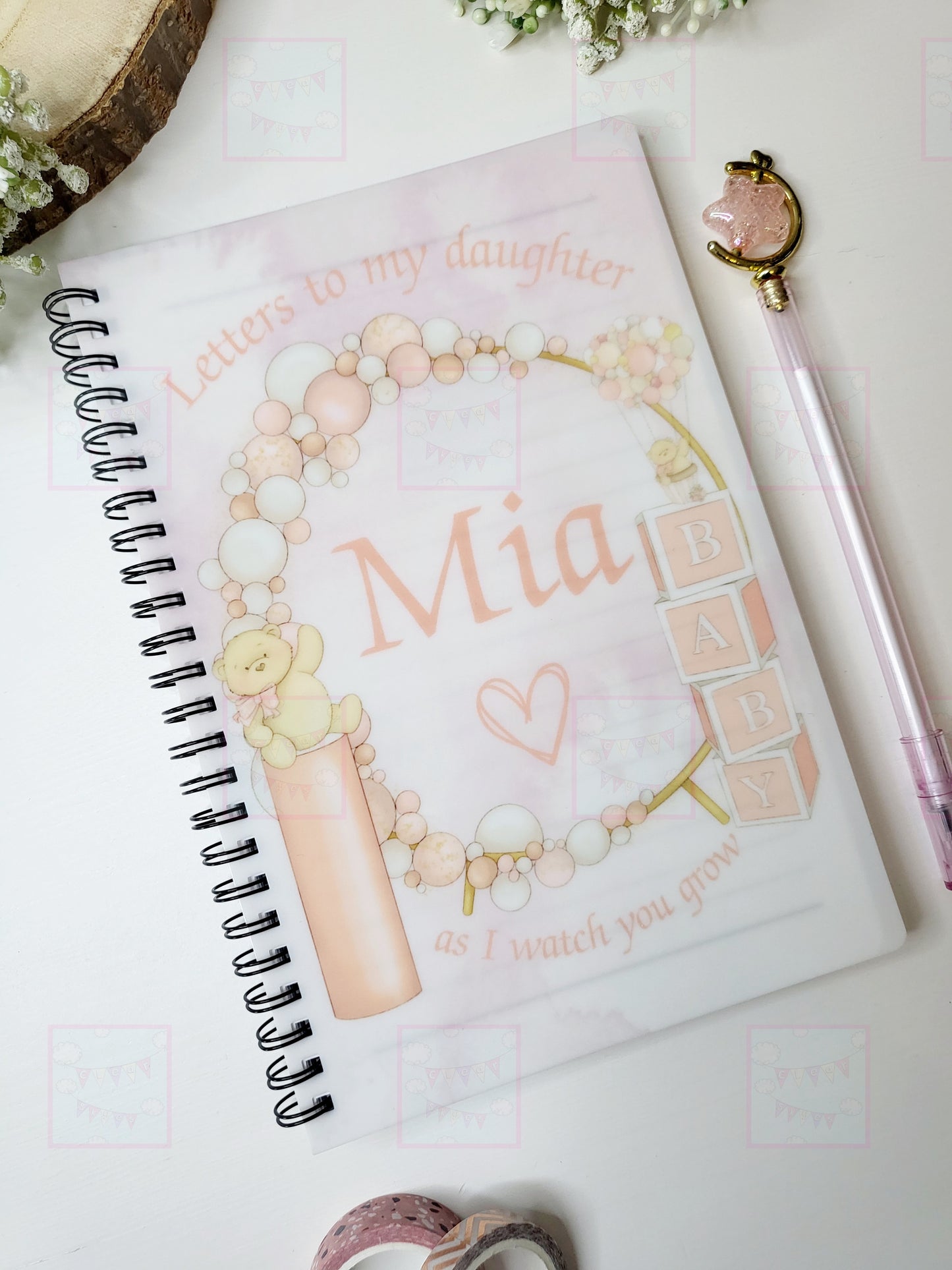 Personalised Letters to Baby A5 Notebook, Pink, Yellow or Blue