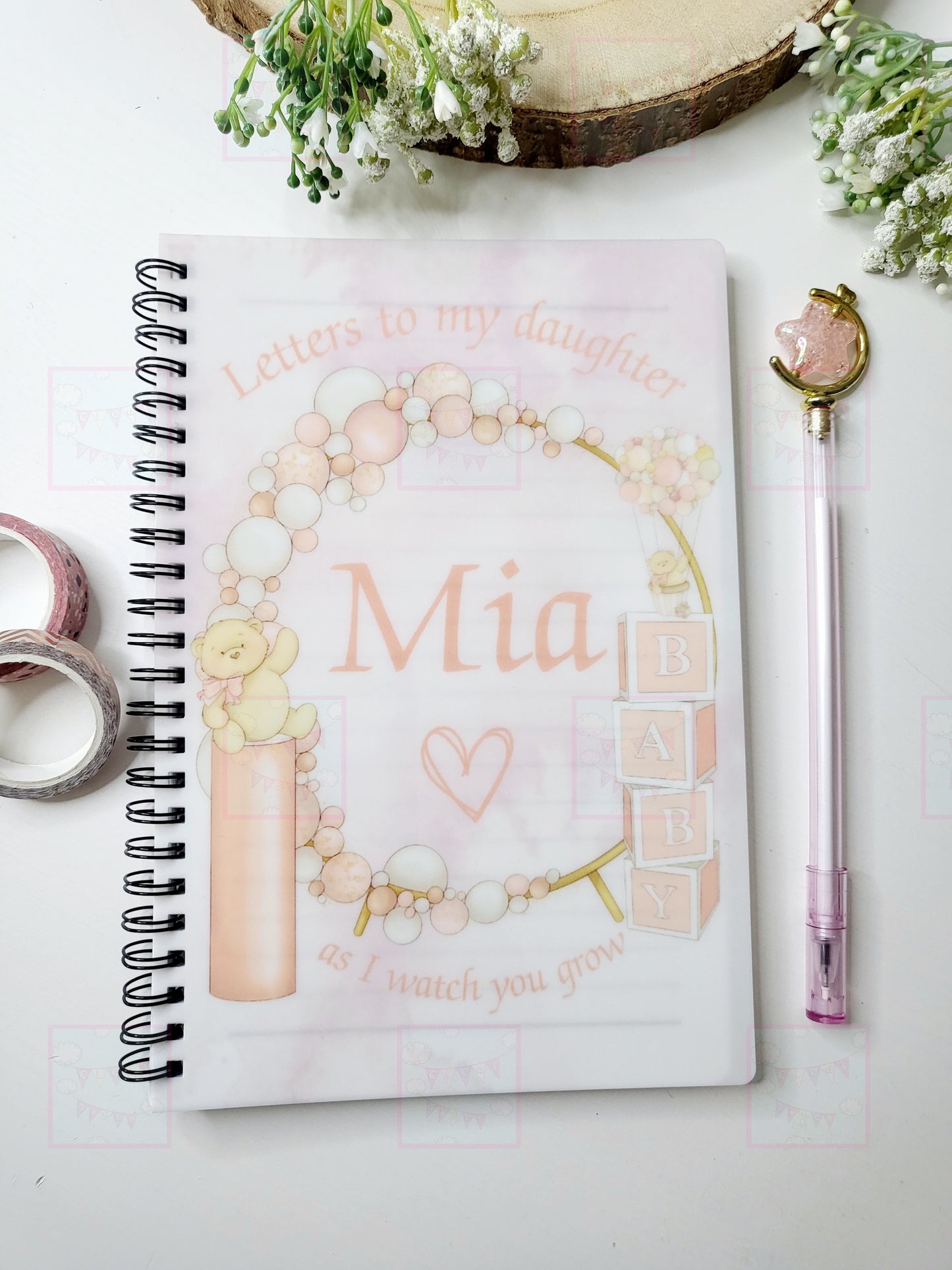 Personalised Letters to Baby A5 Notebook, Pink, Yellow or Blue