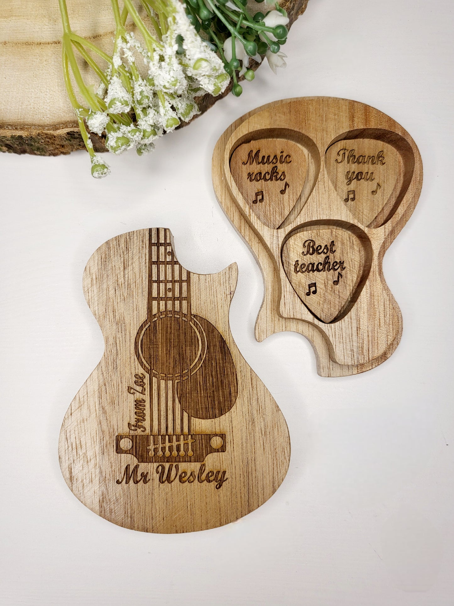 Personalised Guitar Box with 3 Wooden Picks