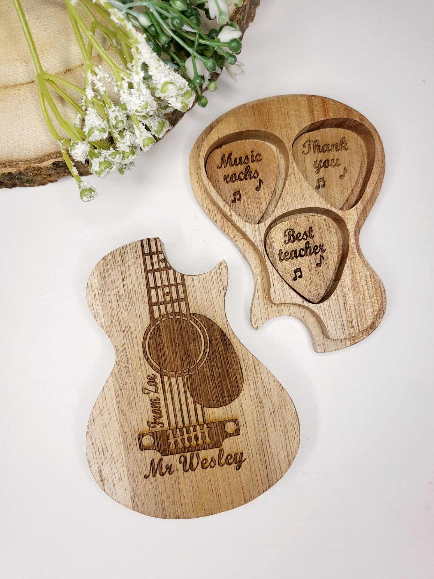 Personalised Guitar Box with 3 Wooden Picks