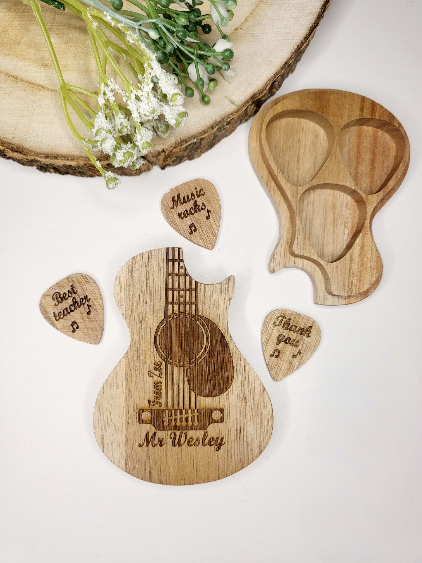 Personalised Guitar Box with 3 Wooden Picks