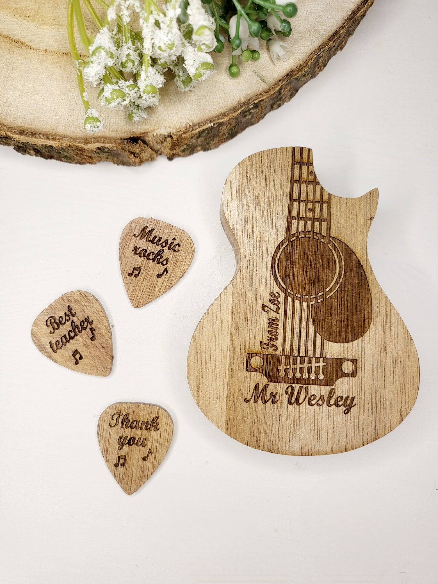 Personalised Guitar Box with 3 Wooden Picks